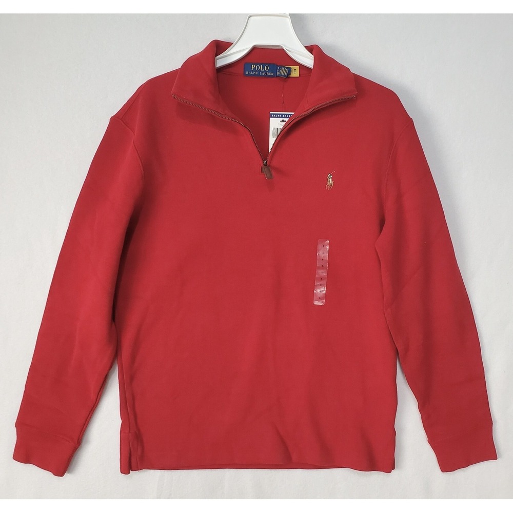 Polo Ralph‎ Lauren Cotton Rib 1/4 Zip Pullover Sweater Red Men's Small NEW!